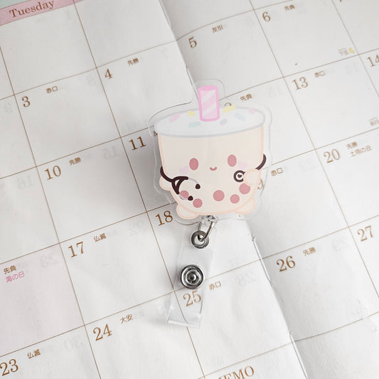 Milky Boba With Stethoscope Badge Reel